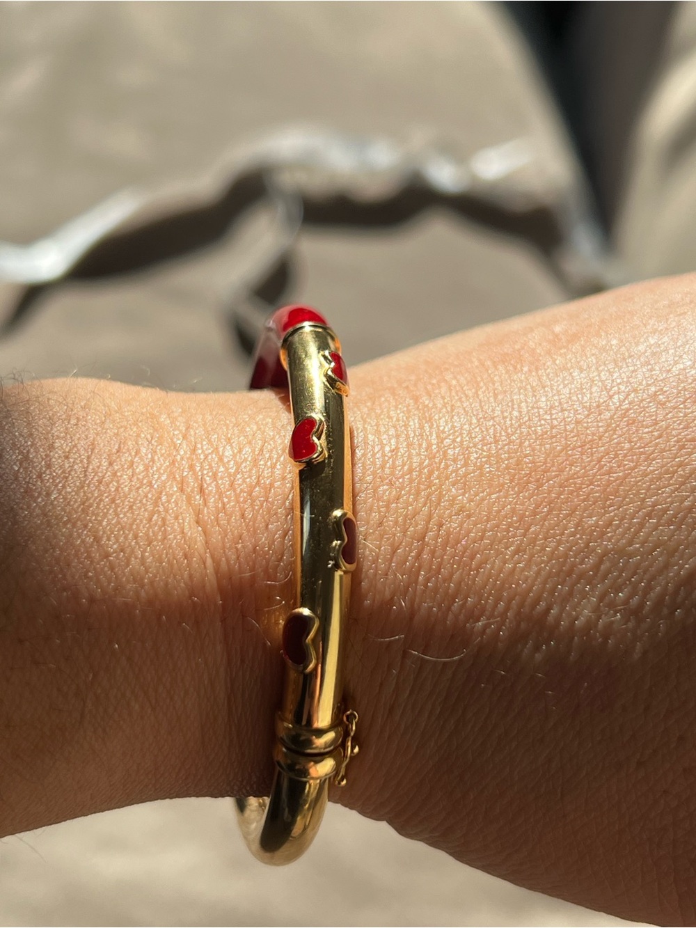 14k Gold and Red Heart Bangle Bracelet - Women's Jewelry - Picture 10 of 14